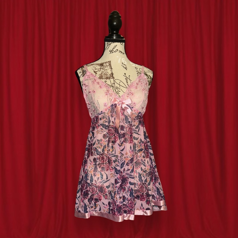 mesh printed floral babydoll dress lingerie